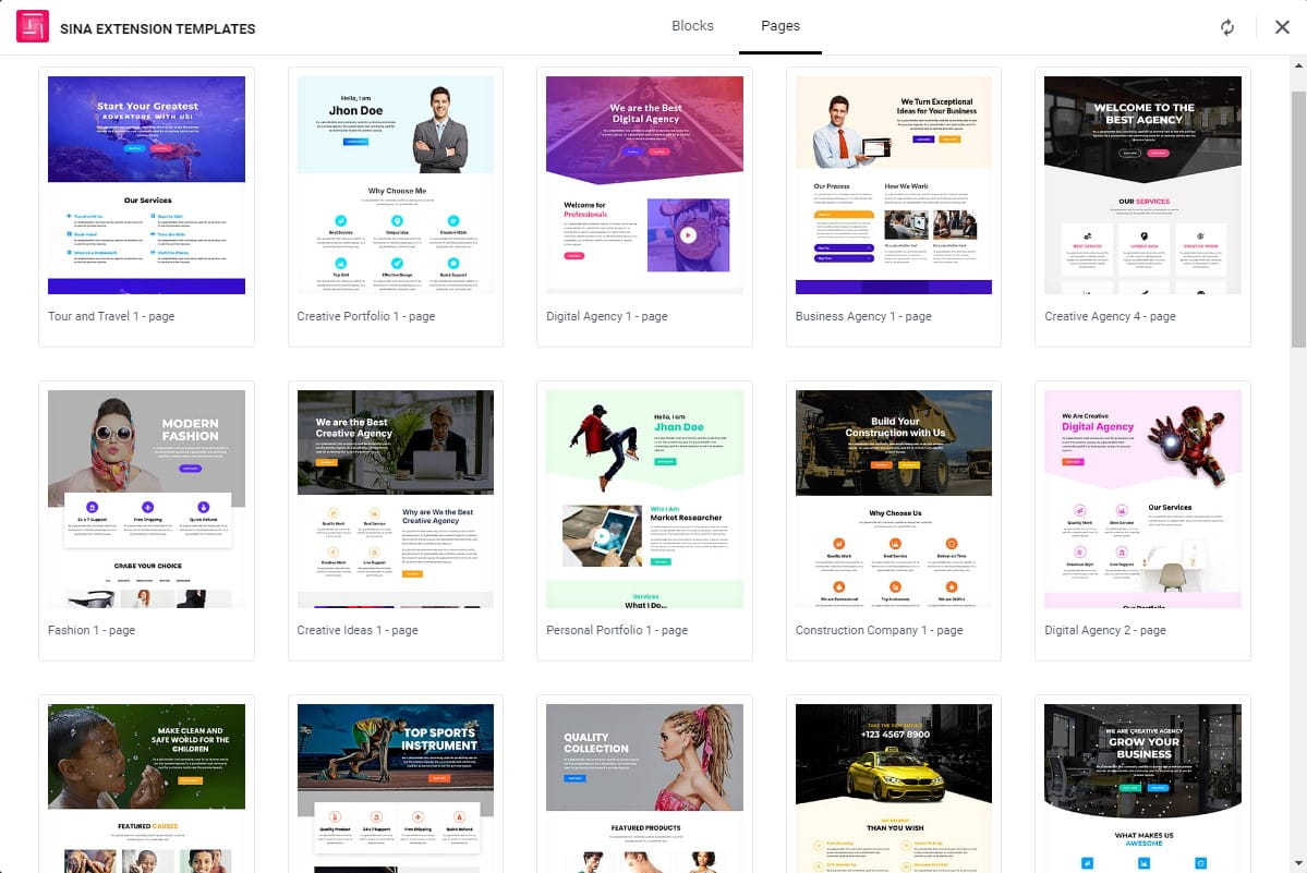Elementor templates library for WordPress by Sina Extension