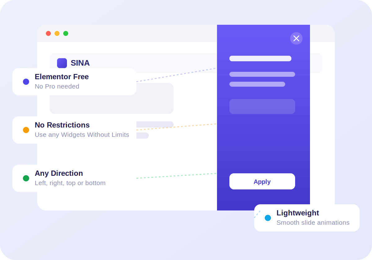 Sina Extension Elementor Sidebar Builder – no restrictions, any direction, lightweight offcanvas panels